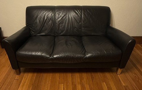 Black leather sofa couch - ,