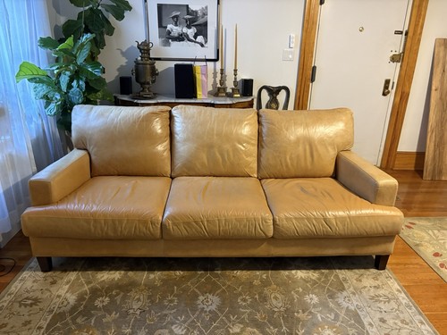 Pale leather 3 seater - leather,,